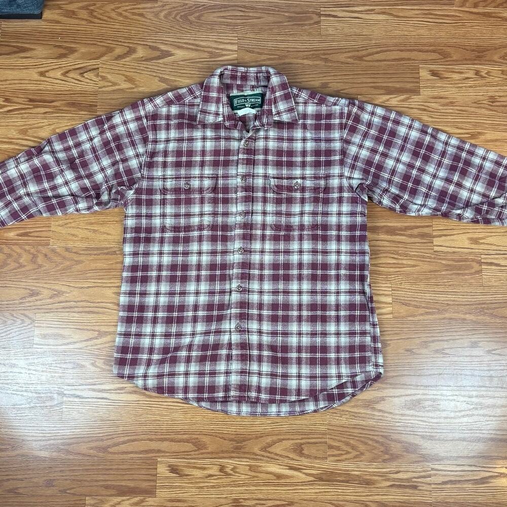 Vtg Field & Stream Flannel Button Up Shirt Mens Red Plaid Large cabincore